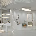Modern Clothing Store Interior With White Decor Apparel Racks Staircase Artwork And Lighting
