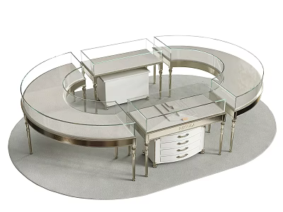 Jewelry Store Modern Display Case Featuring Circular Glass Top Metal Frame And Drawers 3d model