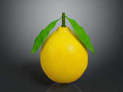 Yellow Lemon With Green Leaves And Textured Surface On Dark Background 3d model