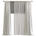 Modern Beige Linen Window Curtains With White Sheer Layer And Pleated Design 3d model