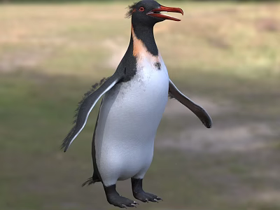 Aquatic Penguin With Black White Plumage And Orange Beak In Natural Habitat 3d model