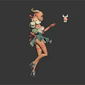 Blonde Haired Fantasy Game Character With Horns Wearing Light Blue Dress Holding Small Pink Object