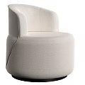 Modern Beige Accent Chair With Curved Backrest Upholstered Fabric Round Shape And Black Base