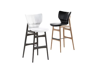Modern White And Black Upholstered Bar Stools With Dark And Light Wooden Legs 3d model