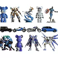 Diverse Toy Figures Collection Featuring Bears Robots Cars Motorcycles and Superhero Models