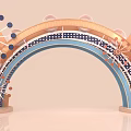 Decorative Archway Featuring Ferris Wheel Elements Colorful Decorative Wheels And Geometric Shapes
