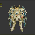 Detailed Blue White Mecha Robot Figure With Yellow Horn Red Eyes And Blue Wings