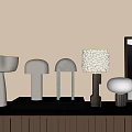 Modern TV Stand With Various Designed Table Lamps Beige Wall Decorative Art Vase And Plants