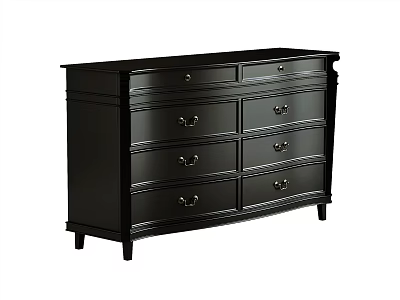 Black Modern Console Cabinet With Multiple Drawers And Metal Handles For Entryway Storage 3d model