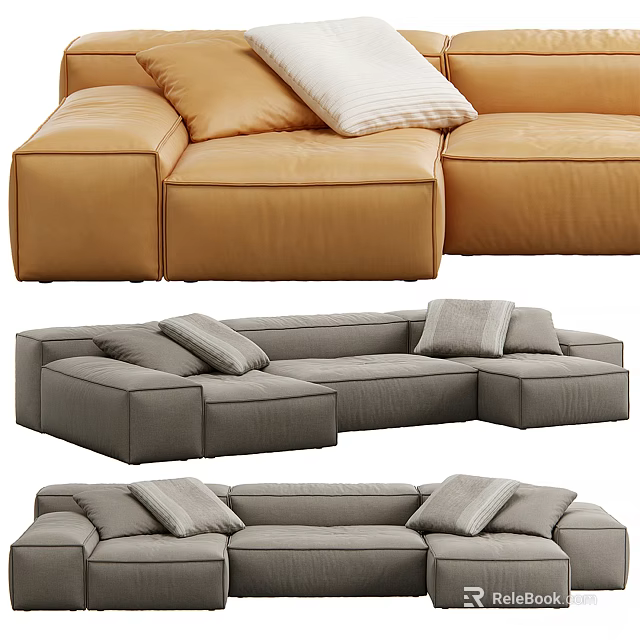 Tan And Gray Modular Sectional Sofa With Comfortable Cushions And Modern Design 3d model