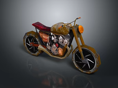 Vintage Rustic Motorcycle With Red Seat Orange Headlight And Black Wheels 3d model