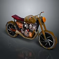 Vintage Rustic Motorcycle With Red Seat Orange Headlight And Black Wheels