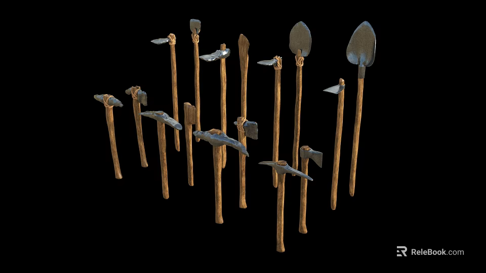 Various Garden Tools Collection With Wooden Handles And Metal Heads For Gardening 3d model 