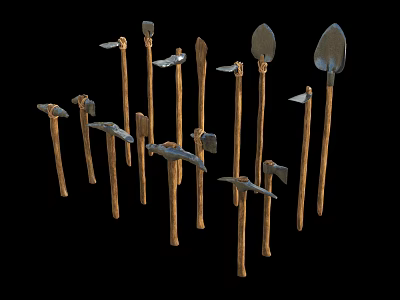 Various Garden Tools Collection With Wooden Handles And Metal Heads For Gardening 3d model