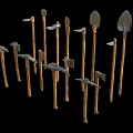 Various Garden Tools Collection With Wooden Handles And Metal Heads For Gardening