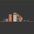 Rustic Barn Structure With Metal Roof Red And Gray Silos Wooden Fence Dirt And Grass