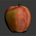 Fresh Juicy Red and Yellow Apple with Striped Skin and Brown Stem on Dark Background