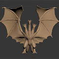 Golden Dragon Sculpture Artisan Carved With Spread Wings And Intricate Details