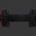 Red And Black Over Ear Headphones With Built in Microphone And Gear Logo Design