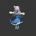 Anime Style Character With Cat Ears And Long White Hair In Blue Black Dress