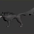 Gray Wolf with Sharp Teeth Green Eyes Fluffy Fur and Unique Tail 3d model