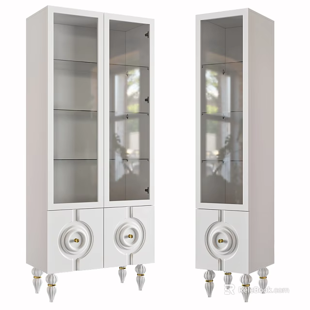 Modern White Wine Cabinet With Glass Doors And Rolling Wheels For Home Storage 3d model 