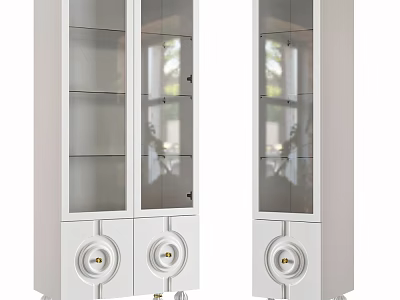 Modern White Wine Cabinet With Glass Doors And Rolling Wheels For Home Storage 3d model