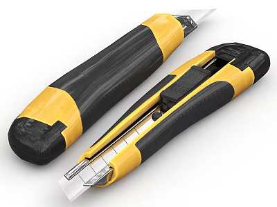 Yellow And Black Utility Knives As Essential Hardware Tools With Ergonomic Grip 3d model