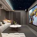 Modern Home Theater Room Interior With Starry Ceiling Projector Large Screen And Comfortable Sofa 3d model
