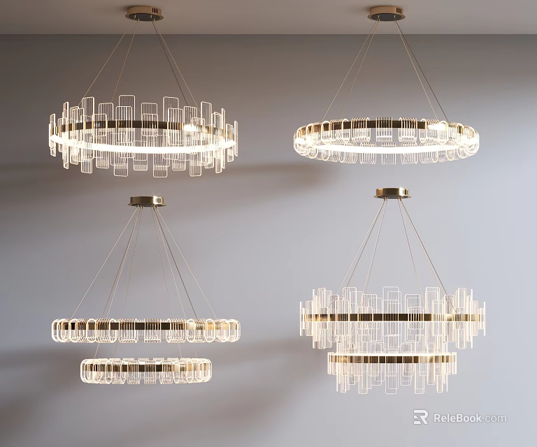 Modern Glass Chandeliers with Circular Structure and Warm Illumination Effects 3d model