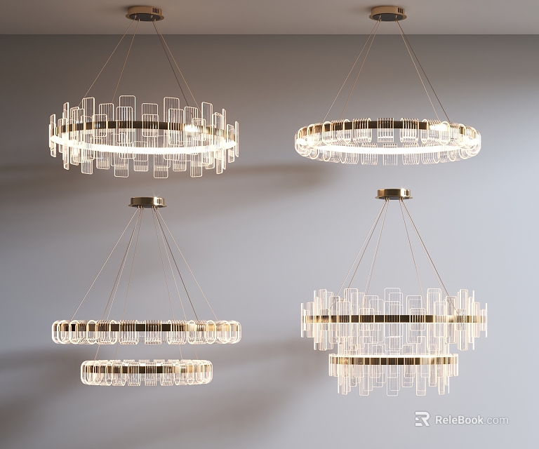Modern Glass Chandeliers with Circular Structure and Warm Illumination Effects 3d model 