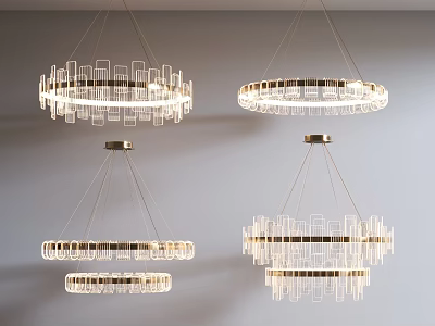 Modern Glass Chandeliers with Circular Structure and Warm Illumination Effects 3d model