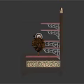 Decorative Wicker Broom on Display Platform With Ornate Base Pink Mats and Metal Frame