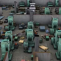 Industrial Construction Components In Factory Workshop With Machinery And Stacked Crates