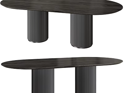 Modern Oval Black Dining Table With Fluted Double Pedestal Legs Design 3d model