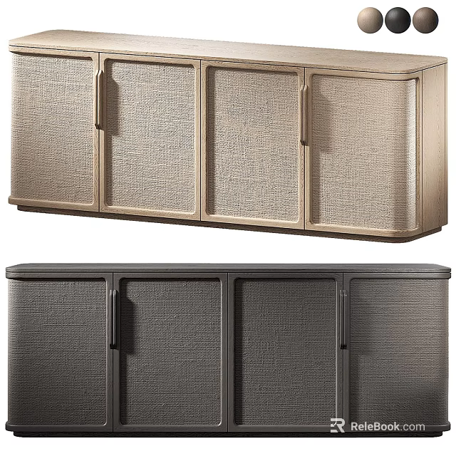 Modern Minimalist TV Stand Design With Light Gold And Dark Gray Woven Texture Doors 3d model 