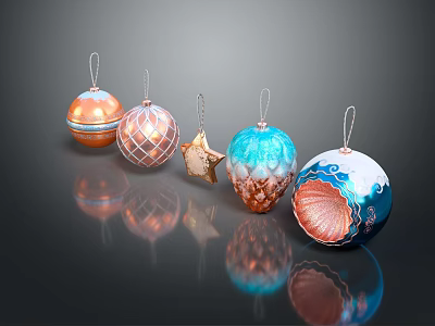 Christmas Ornaments With Various Designs Colors And Textures On Dark Background 3d model