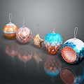 Christmas Ornaments With Various Designs Colors And Textures On Dark Background
