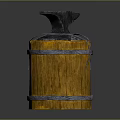 Vintage Anvil Placed On Rustic Wooden Barrel With Metal Hoops