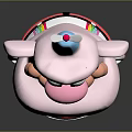 Pink Game Movie Character With Big Ears Blue Hat Curly Hair And Colorful Suspenders