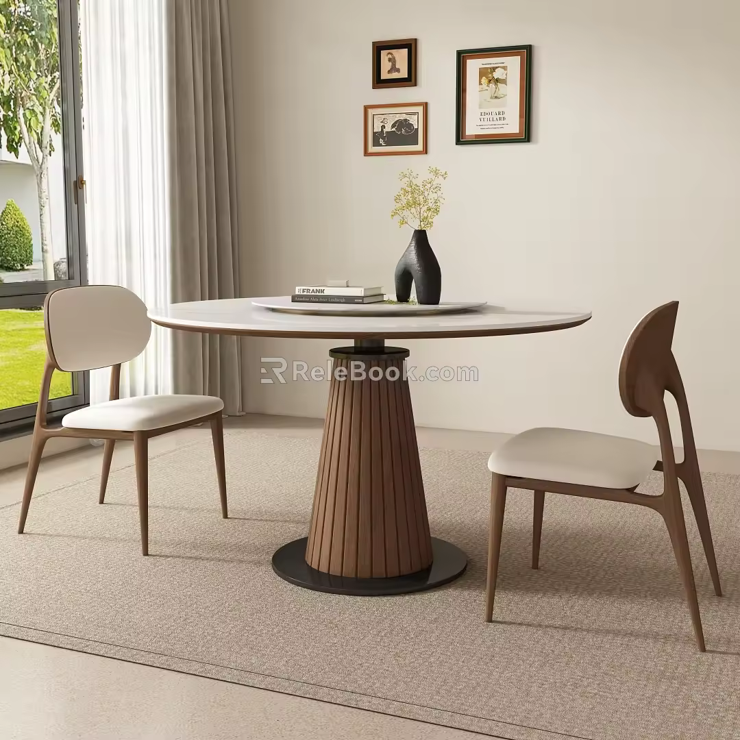 Middle Ancient Round Dining Table and Chair 3d model
