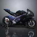 Modern Black Sport Motorcycle With Streamlined Design Blue Accents And Reflective Surface