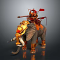 Intricate Elephant Sculpture With Rider Ornate Golden Decorations And Red Flags