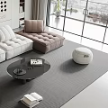 Modern Sofa and Coffee Table Set With White Brown Sofas Black Table Area Rug and Floor Lamp