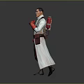 Medical Character In White Robe With Red Cross Backpack Walking
