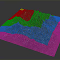 Modern 3D Terrain Model with Mountain Texture on Square Base and Natural Landscape