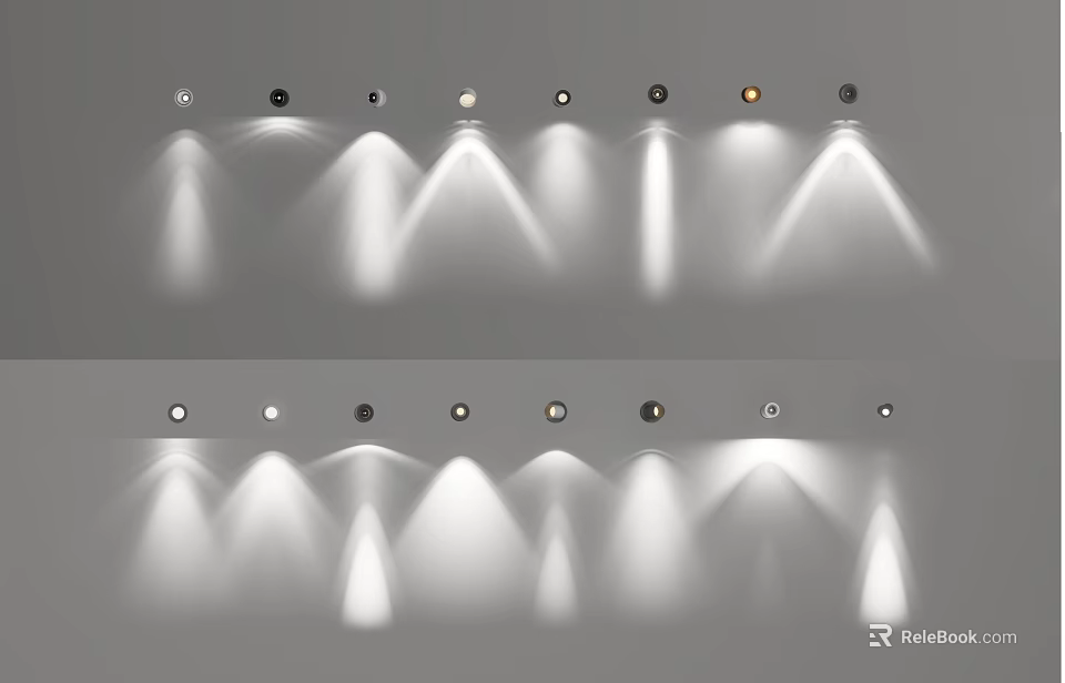 Various Downlights And Spotlights Displaying Different Beam Shapes And Light Intensities 3d model 