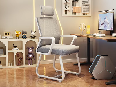 Ergonomic Grey Mesh Office Chair With White Frame In Modern Home Workspace 3d model