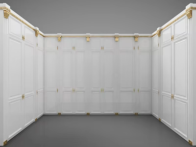 Elegant White Wardrobe With Gold Accents And Paneled Doors Interior Design 3d model