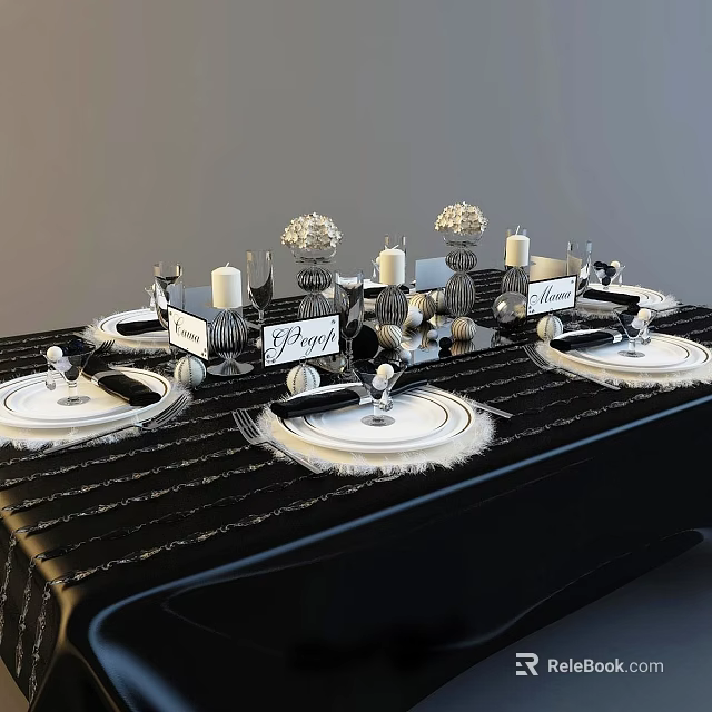 Elegant Tableware Set with Candle Holders Plates and Name Tags for Formal Dining 3d model